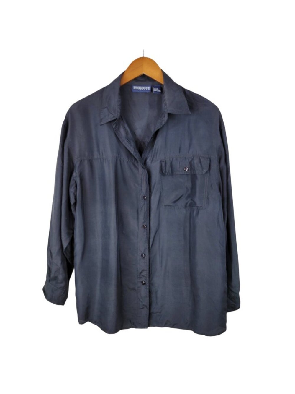 Vintage Billowy Top Silk Button Up Medium Lightweight Black alt Corporate Goth
